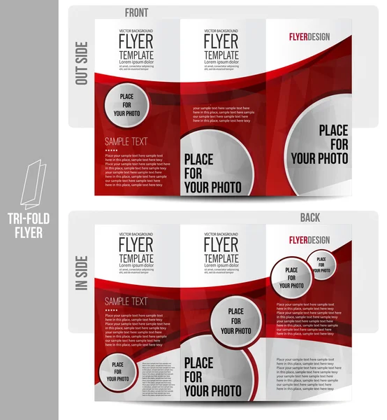 Tri-fold brochure print design - vecteur abstrait. Modèle de flyer rouge — Image vectorielle