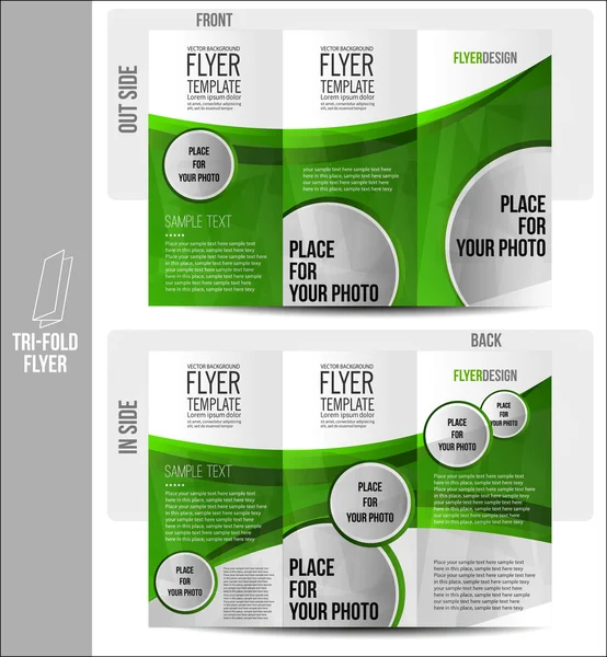 Gevouwen brochure afdrukontwerp - abstract vector. Groene flyer-sjabloon — Stockvector