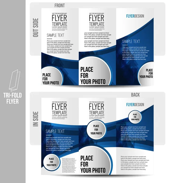 Tri-fold brochure print design - vecteur abstrait. Modèle de flyer bleu — Image vectorielle