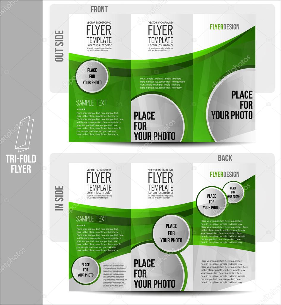 Tri-fold brochure print design - abstract vector. Green flyer template