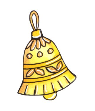 El çizimi Noel sarı şıngırtısı çanı
