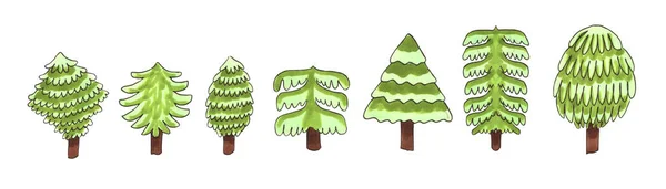 Set of green conifer trees — Stockfoto