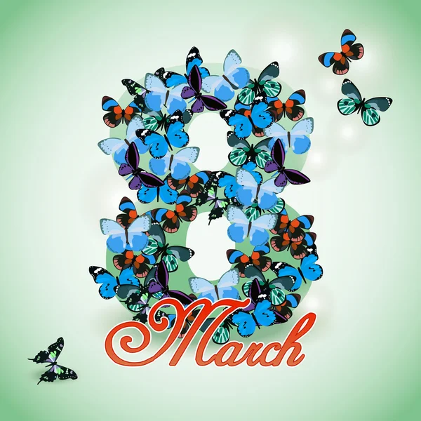Carte postale pour les vacances Journée internationale de la femme avec des papillons — Image vectorielle