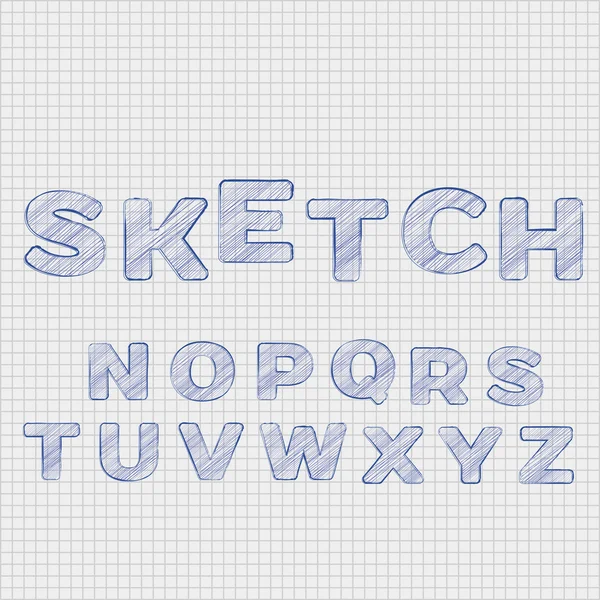 Alphabet en style croquis sur feuille dans une section — Image vectorielle