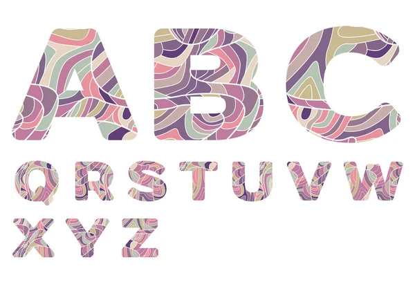 Alphabet coloré avec motif ondulé doodle — Image vectorielle