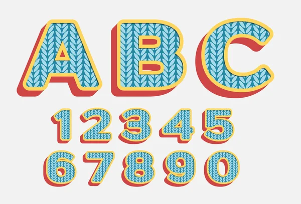 Nombres avec motif tricoté dans un style rétro — Image vectorielle