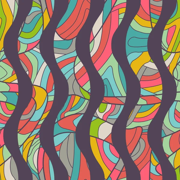 Naadloze kleurrijke achtergrond met golvende lijnen gevuld met sierlijke — Stockvector