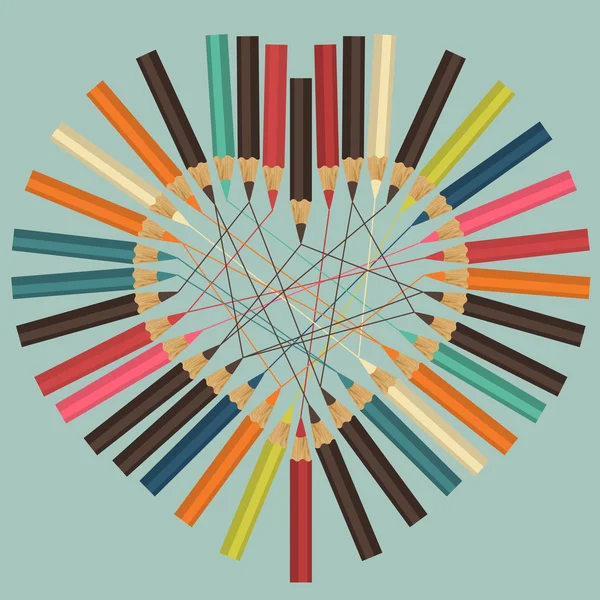 Corazón hecho de lápices de colores — Vector de stock