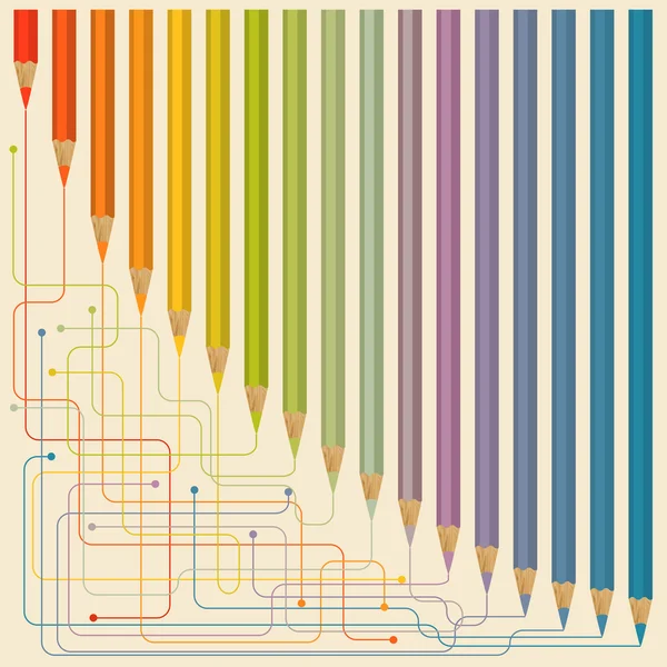 Иллюстрация с цветными карандашами и линиями одного цвета — стоковый вектор