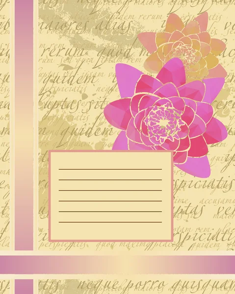 Cubierta de chatarra para cuaderno con fondo de texto y flor rosa — Vector de stock