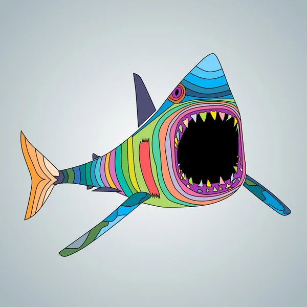 Abstracte kleurrijke haai met open mond — Stockvector