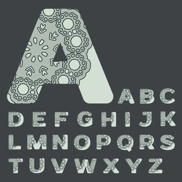 Font with lace in grey colors, alphabet — Stock Vector