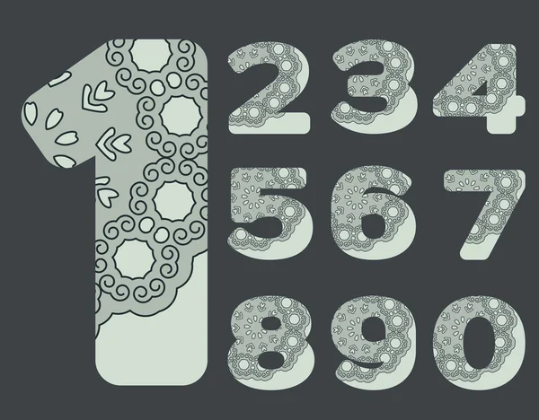Шрифт с кружевами в серых цветах, цифрах — стоковый вектор