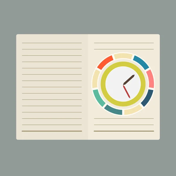Projeto plano de notebook com relógio —  Vetores de Stock