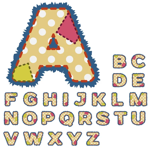 Alphabet en patchwork avec points et patchs . — Image vectorielle