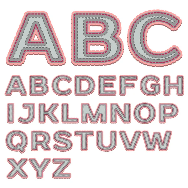 Alphabet en patchwork avec points de suture — Image vectorielle