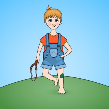 Bir çocuğun sapan el ve yaralı diz ile çizgi film