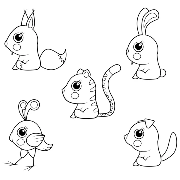 Målarbok. Samling av tecknade Baby djur — Stock vektor