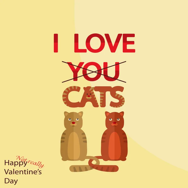 Holiday vykort för alla hjärtans dag i platt design. Jag älskar katter — Stock vektor
