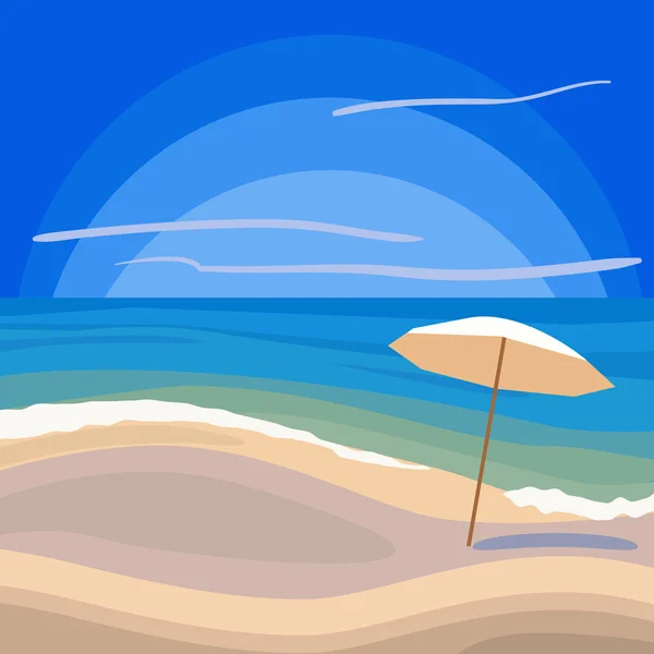 Bild mit Strand und Sonnenschirm in flacher Ausführung — Stockvektor