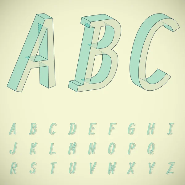 Farbenfrohes transparentes 3D-Alphabet schematisch gezeichnet — Stockvektor