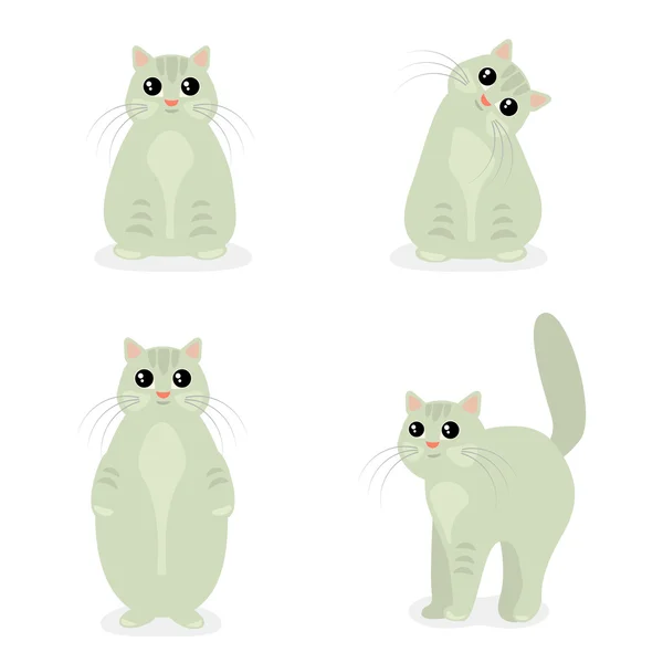 Gatto carino in diverse pose in design piatto — Vettoriale Stock