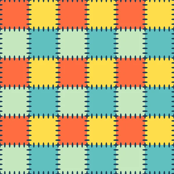 Naadloze kleurrijke achtergrond gemaakt van patches en grote steken — Stockvector