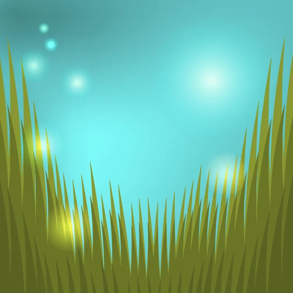 Abstract Image with grass, blue background and flares in flat design — Stock Vector