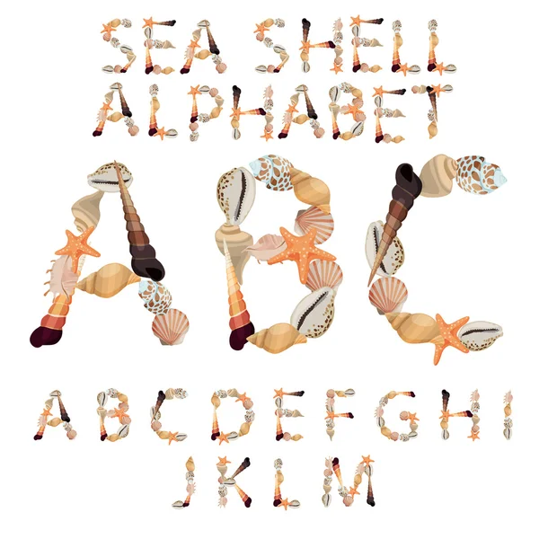 不同的海贝壳做成的字母表 — 图库矢量图片