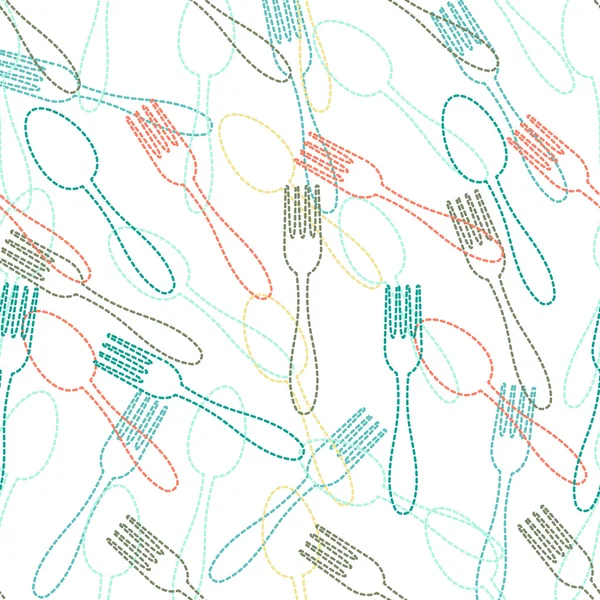 Fond coloré sans couture en cuillère et fourchette — Image vectorielle