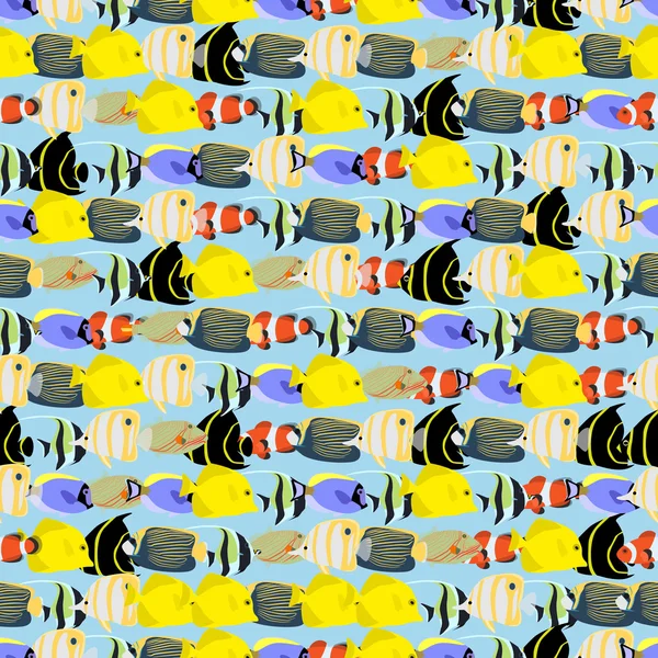 Fond coloré sans couture composé de différents poissons exotiques — Image vectorielle