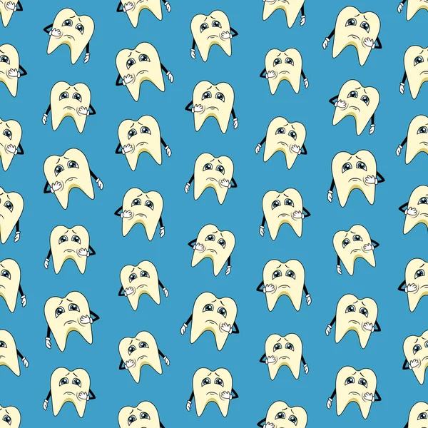Nahtloser bunter Hintergrund aus Karikaturen trauriger Zähne — Stockvektor