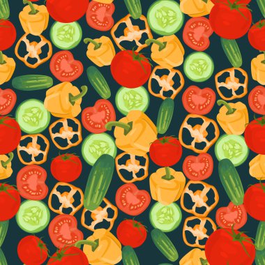 Salatalık, biber ve domates yapılmış sorunsuz renkli arka plan