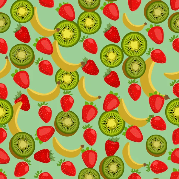 Plynulé barevné pozadí z jahody, kiwi a banán — Stockový vektor