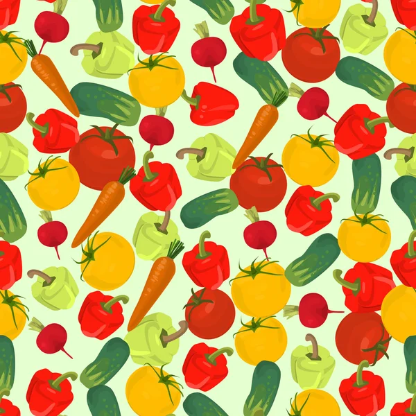 トマト、ニンジン、キュウリなどのシームレスなカラフルな背景 — ストックベクタ
