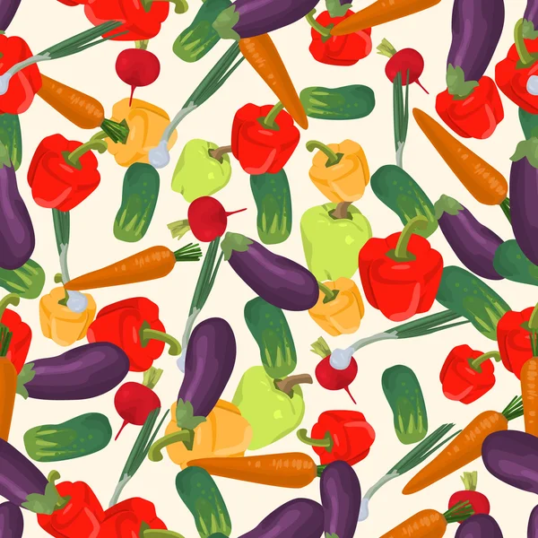 Naadloze kleurrijke achtergrond gemaakt van aubergine, groene ui, enz — Stockvector