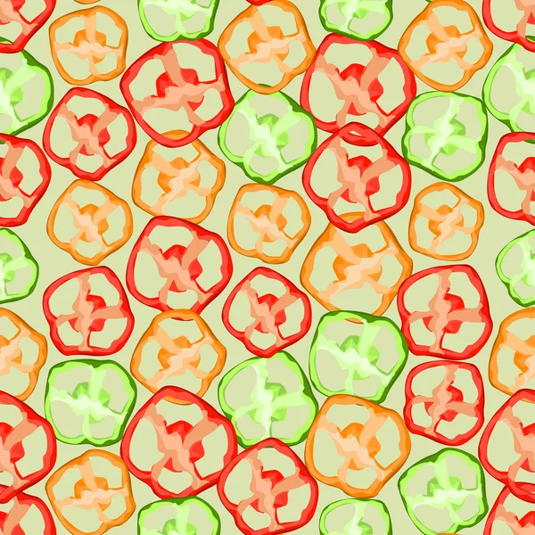 Sömlös färgstarka bakgrund av skivor av peppar — Stock vektor