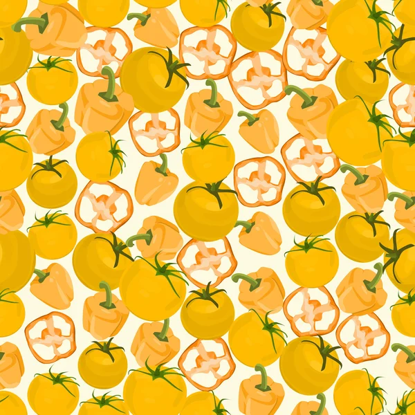 Nahtloser bunter Hintergrund aus gelbem Pfeffer und Tomaten — Stockvektor