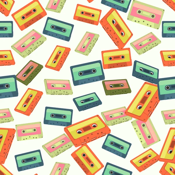 Düz tasarım ses kasetleri kesintisiz renkli arka plan yapılmış — Stok Vektör
