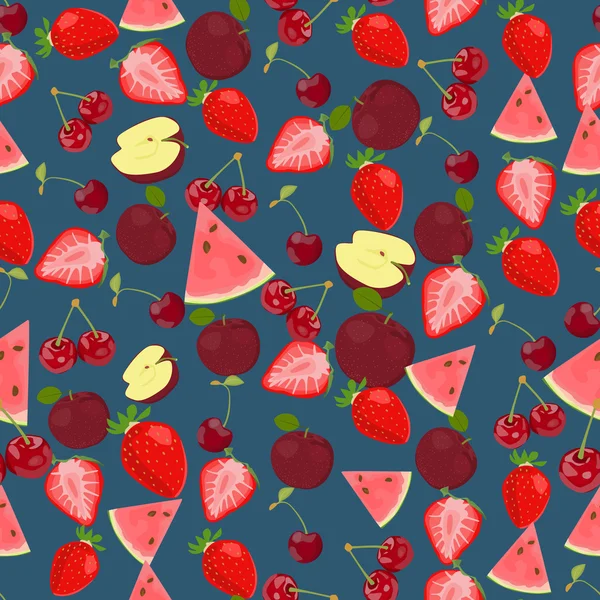 Sömlös färgstarka bakgrund gjord av frukter och bär i platt design — Stock vektor