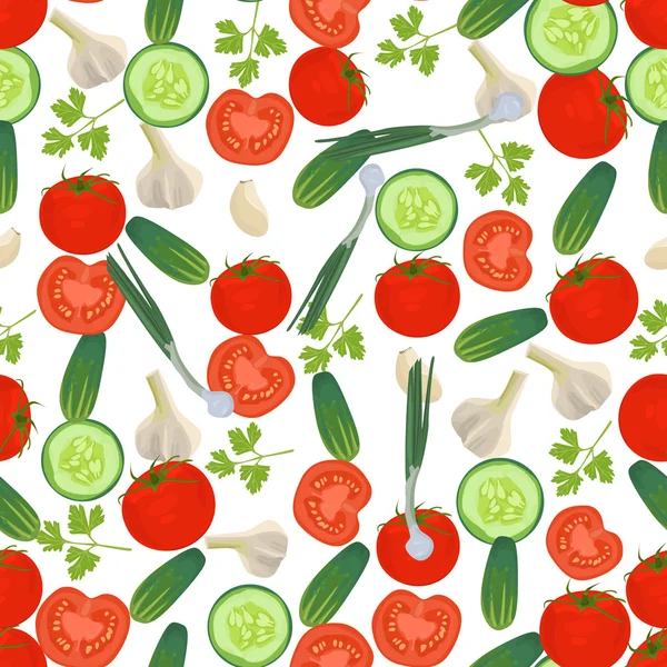 Fondo colorido sin costuras hecho de verduras en diseño plano — Archivo Imágenes Vectoriales