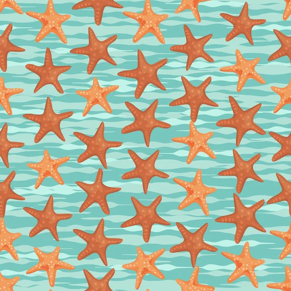 Fundo colorido sem costura feito de estrelas do mar em design plano — Vetor de Stock