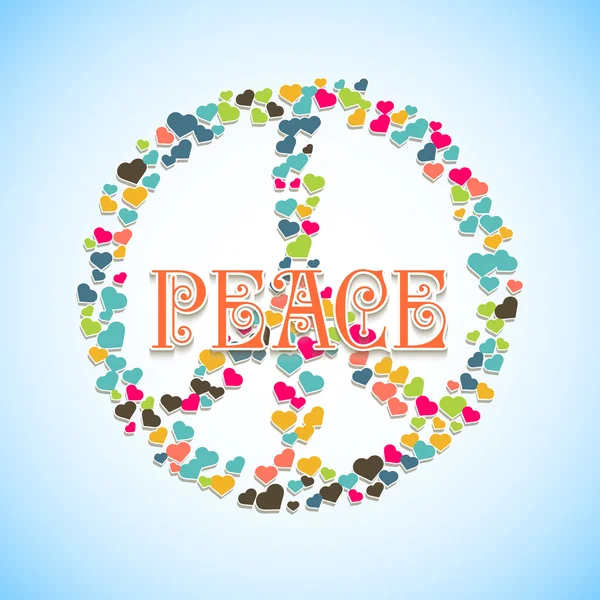 Εικόνα με το σημάδι ειρήνης γεμάτη καρδιές και κείμενο στη μέση — Διανυσματικό Αρχείο
