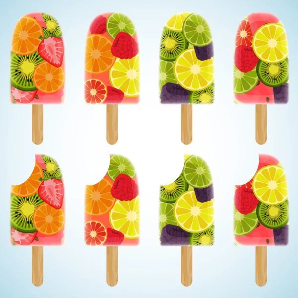 Set de helados hechos de frutas frescas — Vector de stock
