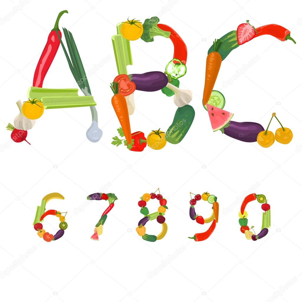 Numbers made of fruits and vegetables