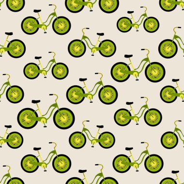 Seamless colorful background made of bikes with kiwi wheels