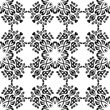 Siyah ve beyaz renklerde egzotik deseninin sorunsuz arka plan yaptı