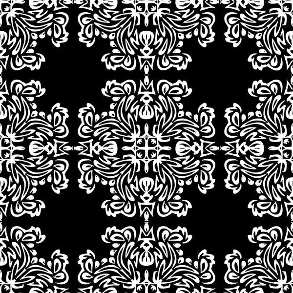 Sömlös bakgrund av exotiska mönster i svart och vita färger — Stock vektor