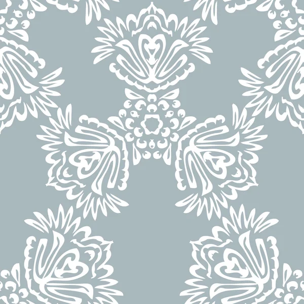 Fondo sin costuras hecho de patrón exótico en colores gris y blanco — Vector de stock