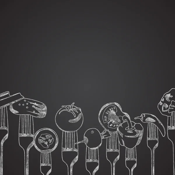 Kara tahta çizilmiş çatal sebze